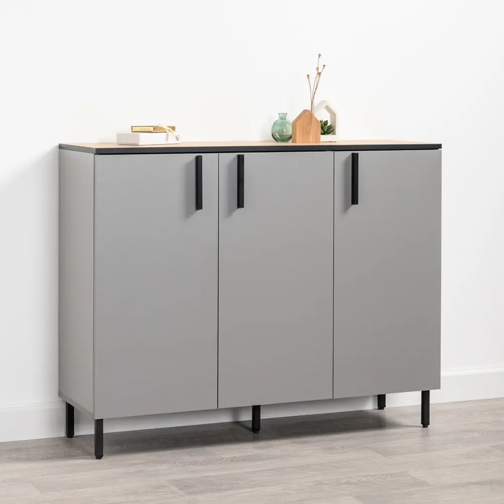 Фото Комод Egregor Оливия 16.244.03 110.4х36х87.4 см ЛДСП цвет серый шифер/гикори рокфорд натуральный/черный Фото Комод Egregor Оливия 16.244.03 110.4х36х87.4 см ЛДСП цвет серый шифер/гикори рокфорд натуральный/черный