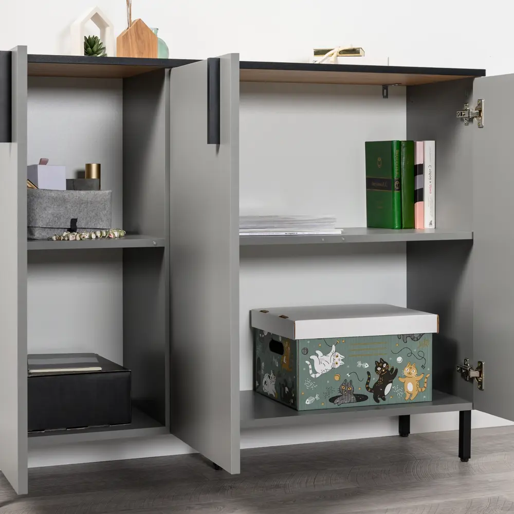 Фото 9 Комод Egregor Оливия 16.244.03 110.4х36х87.4 см ЛДСП цвет серый шифер/гикори рокфорд натуральный/черный Фото 9 Комод Egregor Оливия 16.244.03 110.4х36х87.4 см ЛДСП цвет серый шифер/гикори рокфорд натуральный/черный