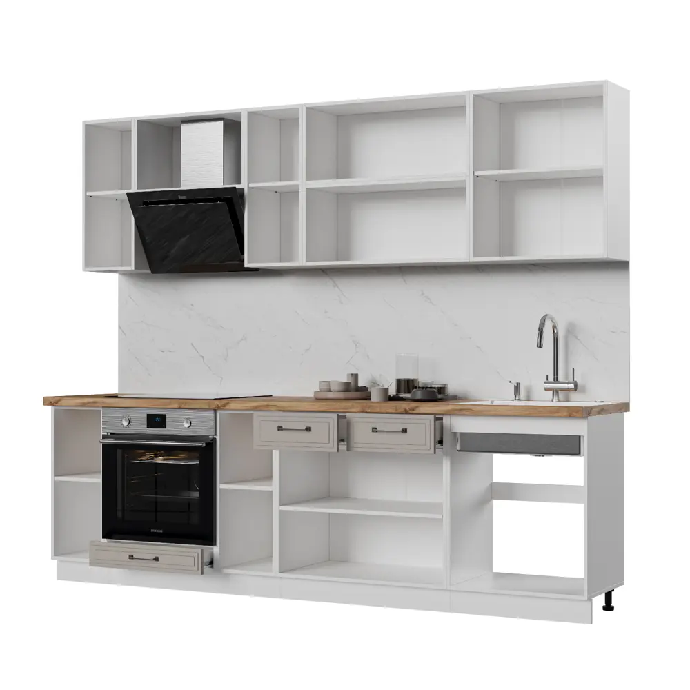 Фото 10 Кухонный гарнитур Стендмебель Индира УТ000587946 260x217x60 см ЛДСП цвет белый, дюна