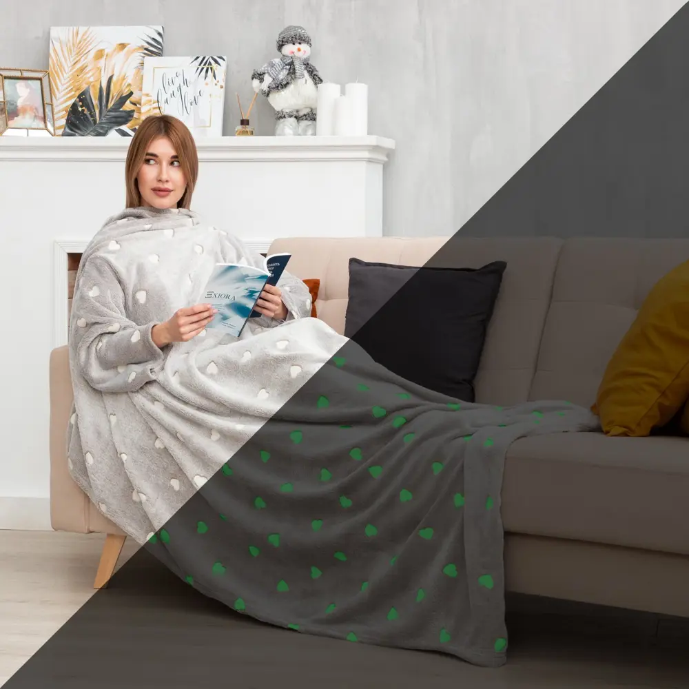 Фото 3 Плед Этель с рукавами светящийся в темноте 9021378, 150x200 см, флис, серый