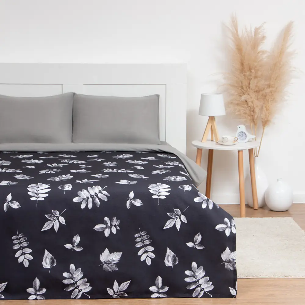 Фото Покрывало Этель 9308545, 200x215 см, рогожка, цвет черный Фото Покрывало Этель 9308545, 200x215 см, рогожка, цвет черный