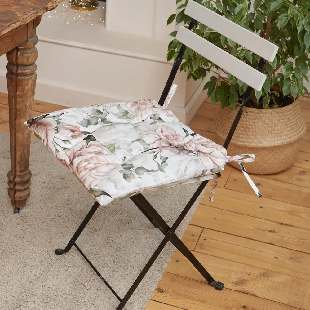 Фото Подушка для стула Этель Пионы 42x42 см зеленый