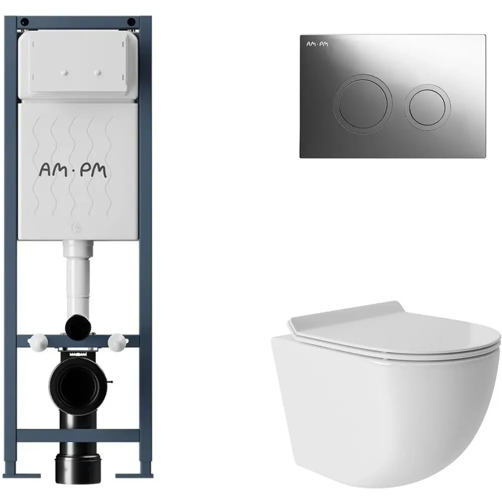 Фото 4 Инсталляция AM.PM I012711.0151 ErgoFit с клавишей слива ErgoFit L пластик гл/хром унитаз 48x36 Vortex Soft-Close глянцевый белый овал Фото 4 Инсталляция AM.PM I012711.0151 ErgoFit с клавишей слива ErgoFit L пластик гл/хром унитаз 48x36 Vortex Soft-Close глянцевый белый овал