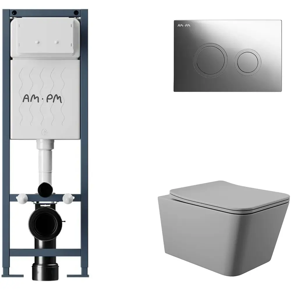 Фото 4 Инсталляция AM.PM I012711.0151 ErgoFit с клавишей слива ErgoFit L пластик гл/хром унитаз 52x37 Soft-Close матовый серый квадрат Фото 4 Инсталляция AM.PM I012711.0151 ErgoFit с клавишей слива ErgoFit L пластик гл/хром унитаз 52x37 Soft-Close матовый серый квадрат