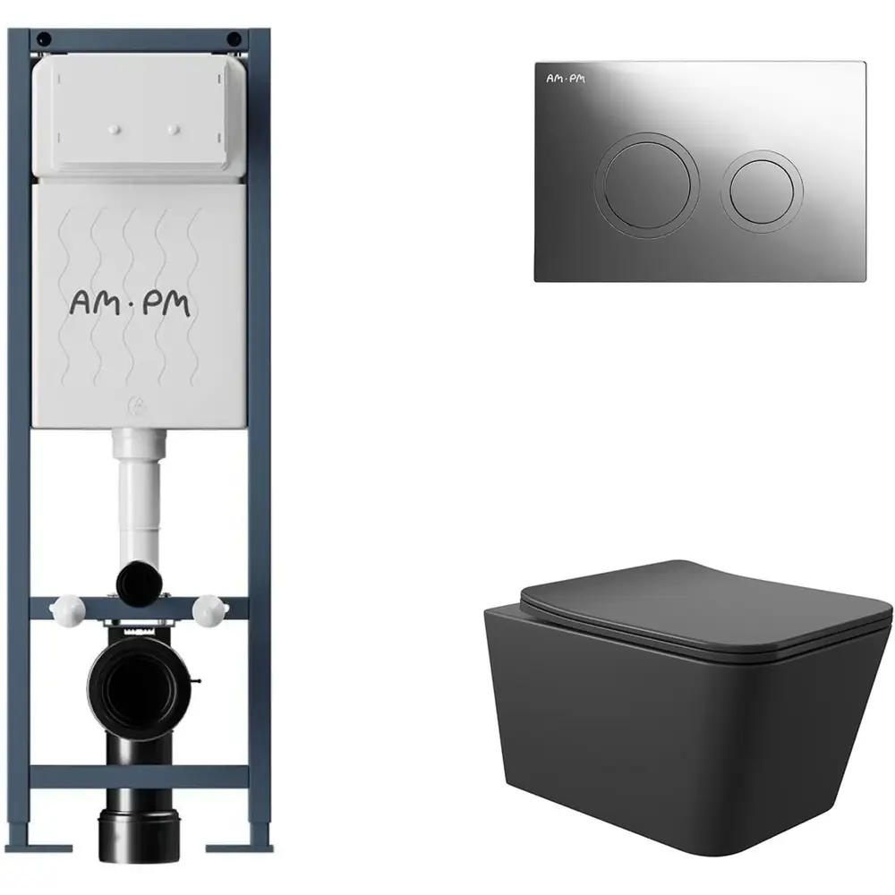 Фото 4 Инсталляция AM.PM I012711.0151 ErgoFit с клавишей слива ErgoFit L пластик гл/хром унитаз 52x37 Soft-Close матовый черный квадрат Фото 4 Инсталляция AM.PM I012711.0151 ErgoFit с клавишей слива ErgoFit L пластик гл/хром унитаз 52x37 Soft-Close матовый черный квадрат