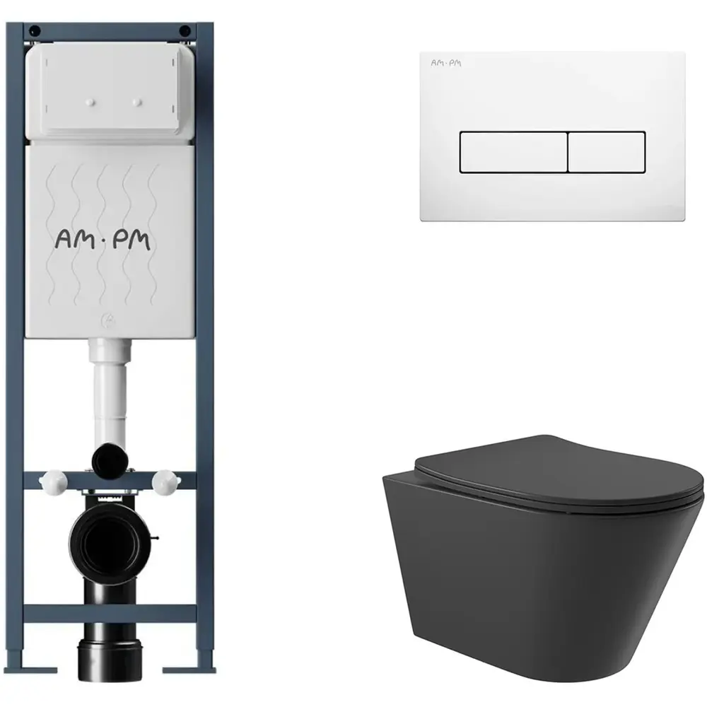 Фото 4 Инсталляция AM.PM I012711.0301 ErgoFit с клавишей слива ErgoFit M пластик глянцевый белый унитаз 52.5x36 Soft-Close матовый черный конус Фото 4 Инсталляция AM.PM I012711.0301 ErgoFit с клавишей слива ErgoFit M пластик глянцевый белый унитаз 52.5x36 Soft-Close матовый черный конус