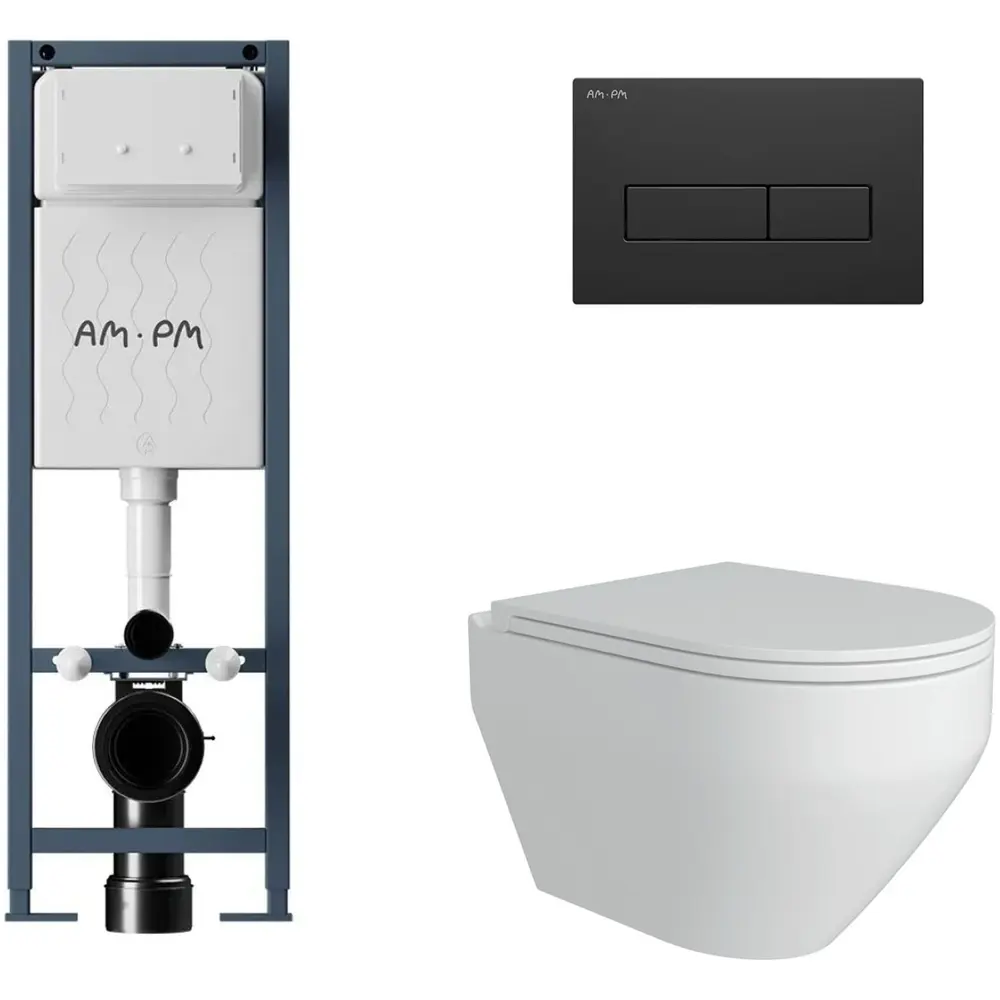 Фото 4 Инсталляция AM.PM I012711.0338 ErgoFit с клавишей слива ErgoFit M пластик матовый черный Alentori FLUIRE 208 унитаз микролифт глянцевый белый Фото 4 Инсталляция AM.PM I012711.0338 ErgoFit с клавишей слива ErgoFit M пластик матовый черный Alentori FLUIRE 208 унитаз микролифт глянцевый белый