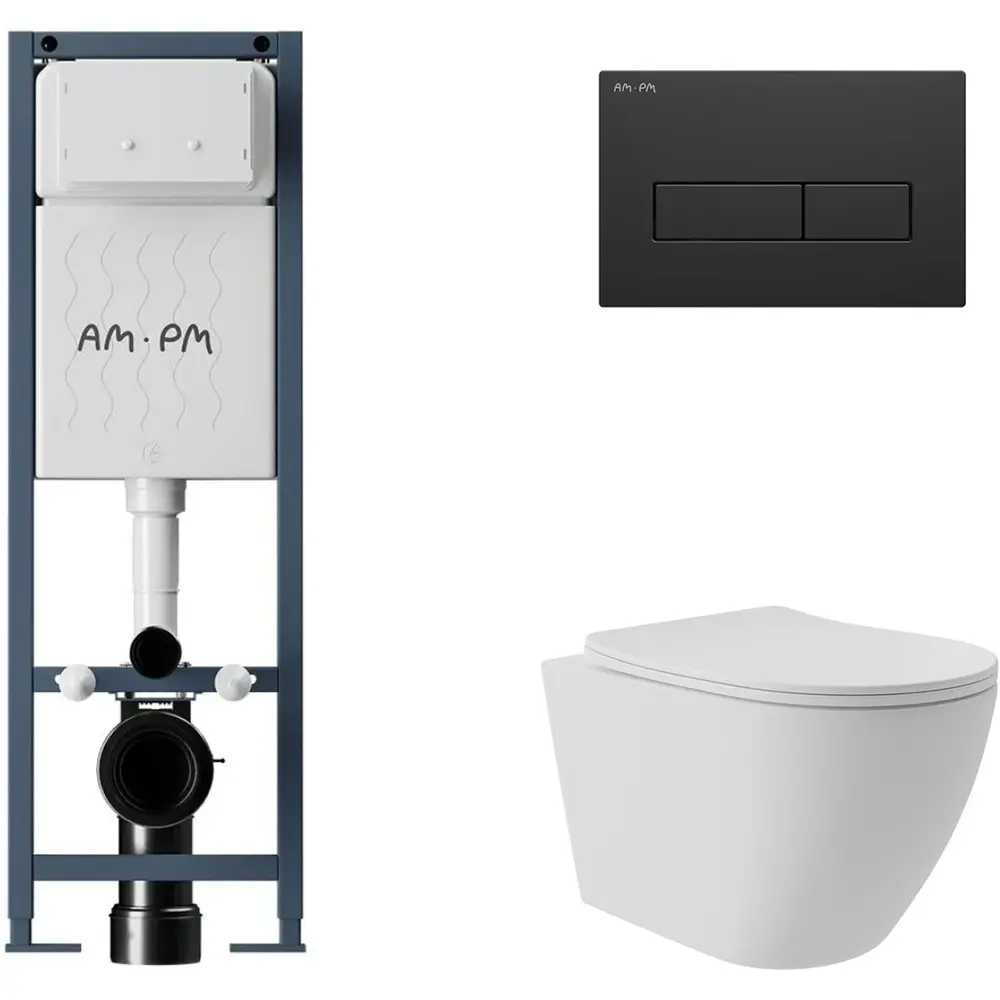 Фото 4 Инсталляция AM.PM I012711.0338 ErgoFit с клавишей слива ErgoFit M пластик матовый черный унитаз Long 52x36.5 Vortex матовый белый овал Фото 4 Инсталляция AM.PM I012711.0338 ErgoFit с клавишей слива ErgoFit M пластик матовый черный унитаз Long 52x36.5 Vortex матовый белый овал