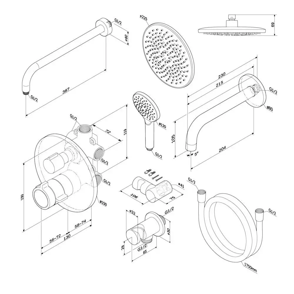 Фото 13 Душевая система встроенный Am.pm FT85A3RH30 X-Joy с тропическим душем с изливом хром
