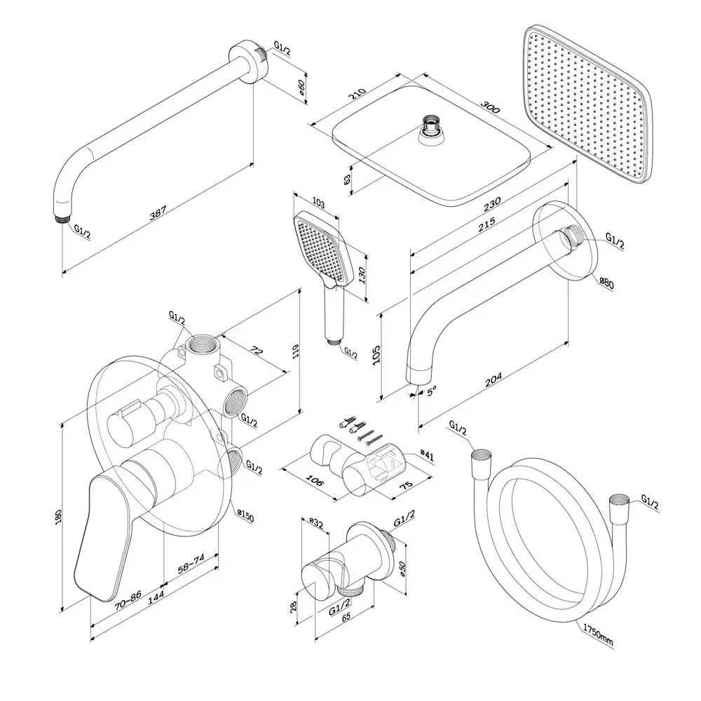 Фото 13 Душевая система встроенный Am.pm X-Joy FB85A3RH40 с тропическим душем с термостатом с изливом цвет хром
