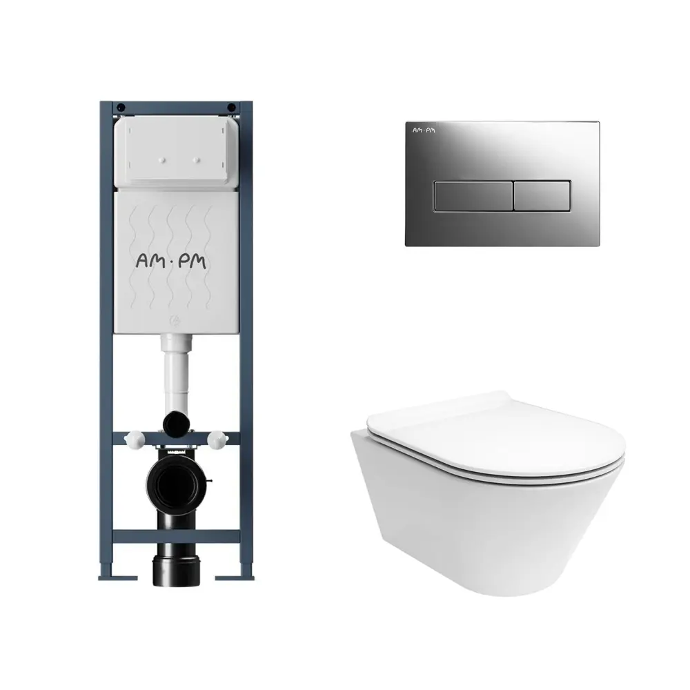 Фото 4 Комплект инсталляции Am.pm I012709.0351 ErgoFit с клавишей ErgoFit M хром глянц и унитаз подвесной Kerama Marazzi Plaza Modern Торнадо микролифт белый Фото 4 Комплект инсталляции Am.pm I012709.0351 ErgoFit с клавишей ErgoFit M хром глянц и унитаз подвесной Kerama Marazzi Plaza Modern Торнадо микролифт белый