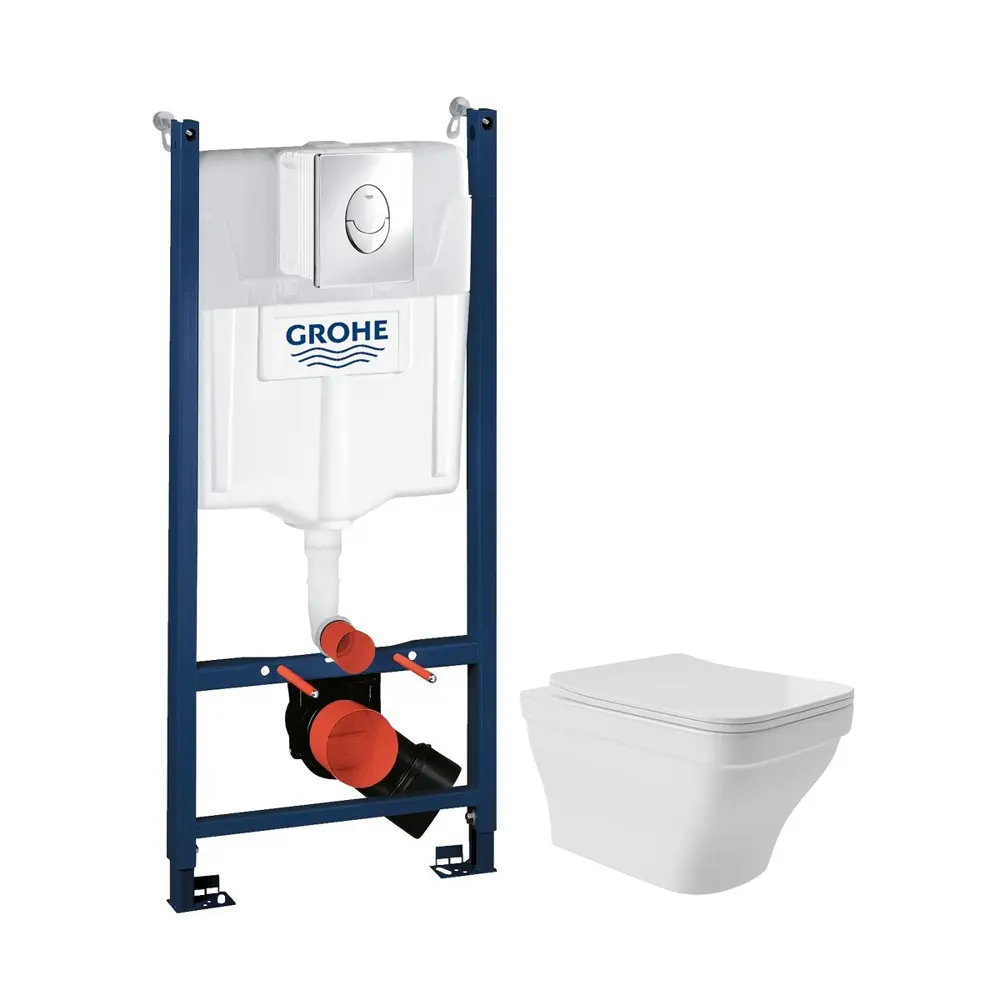 Фото 4 Инсталляция GROHE Rapid SL с клавишей 3 режима с клавишей матовый хром и унитаз подвесной ADT 52x37 белый глянцевый квадрат с выступом Фото 4 Инсталляция GROHE Rapid SL с клавишей 3 режима с клавишей матовый хром и унитаз подвесной ADT 52x37 белый глянцевый квадрат с выступом