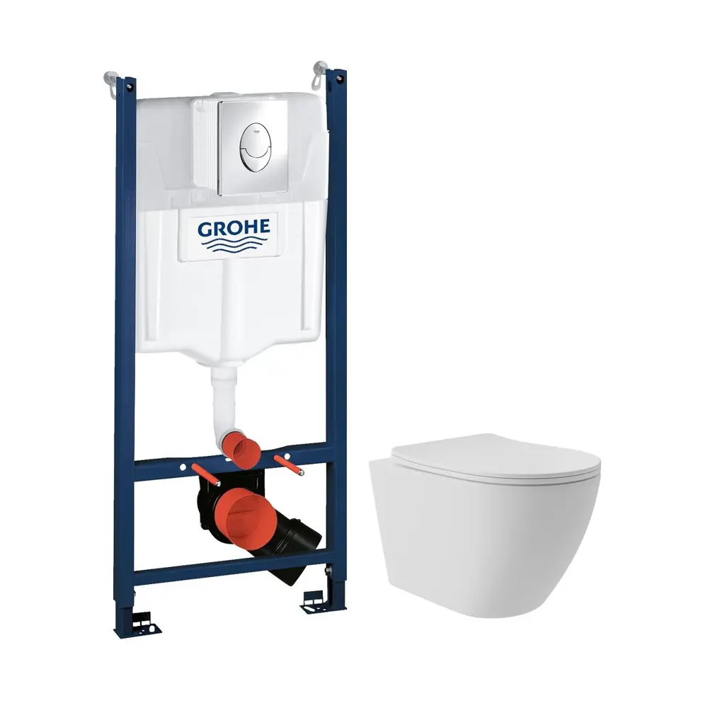 Фото 4 Инсталляция GROHE Rapid SL с клавишей 3 режима с клавишей матовый хром и унитаз подвесной ADT Long 52x36.5 Vortex белый матовый овал Фото 4 Инсталляция GROHE Rapid SL с клавишей 3 режима с клавишей матовый хром и унитаз подвесной ADT Long 52x36.5 Vortex белый матовый овал