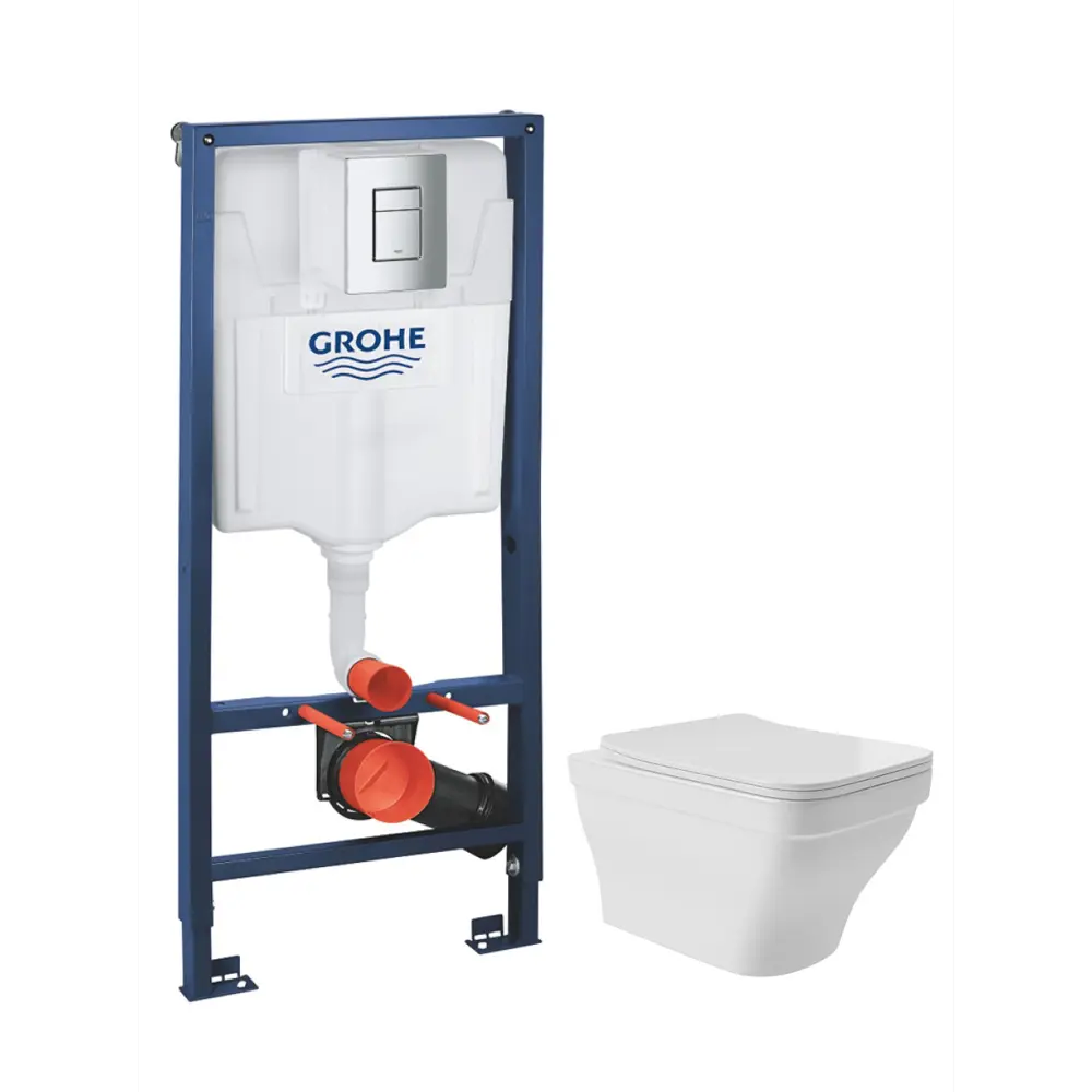 Фото 4 Инсталляция GROHE Rapid SL стандартная с клавишей хром и унитаз подвесной безободковый ADT 52x37 микролифт белый глянцевый квадрат с выступом Фото 4 Инсталляция GROHE Rapid SL стандартная с клавишей хром и унитаз подвесной безободковый ADT 52x37 микролифт белый глянцевый квадрат с выступом