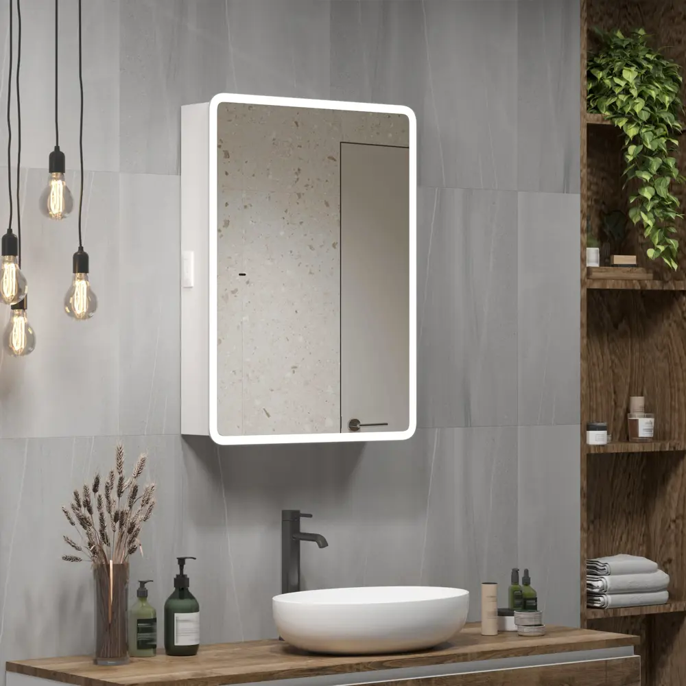 Фото Шкаф зеркальный подвесной Flash с LED-подсветкой и подогревом 50x80 см цвет белый Фото Шкаф зеркальный подвесной Flash с LED-подсветкой и подогревом 50x80 см цвет белый