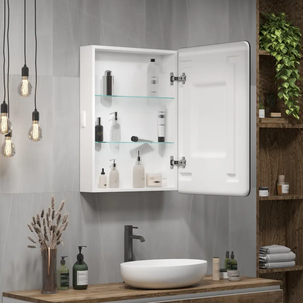 Фото 10 Шкаф зеркальный подвесной Flash с LED-подсветкой и подогревом 50x80 см цвет белый Фото 10 Шкаф зеркальный подвесной Flash с LED-подсветкой и подогревом 50x80 см цвет белый