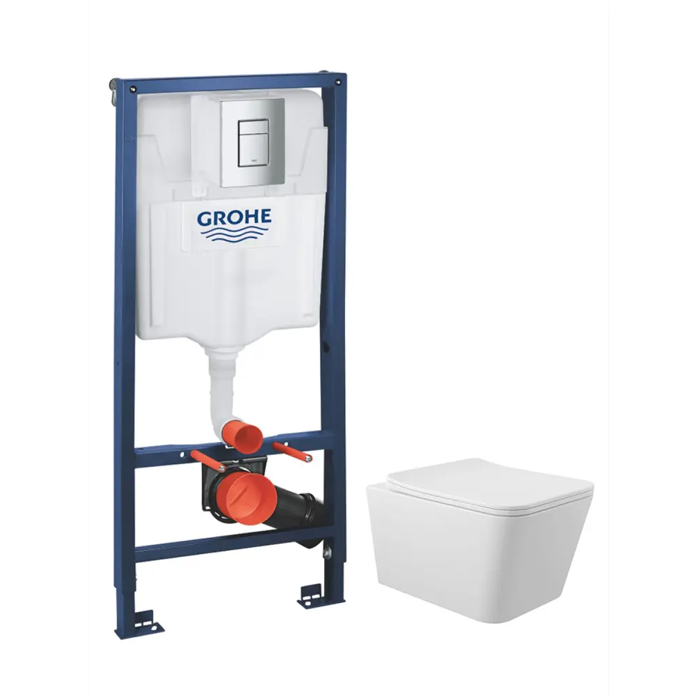 Фото 4 Инсталляция GROHE Rapid SL с клавишей хром и унитаз подвесной безободковый ADT 52x37 микролифт белый глянцевый форма квадрат Фото 4 Инсталляция GROHE Rapid SL с клавишей хром и унитаз подвесной безободковый ADT 52x37 микролифт белый глянцевый форма квадрат