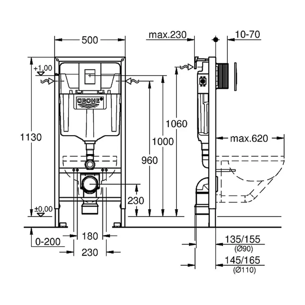 Фото 6 Инсталляция GROHE Rapid SL с клавишей хром и унитаз подвесной безободковый ADT 52x37 микролифт белый глянцевый форма квадрат Фото 6 Инсталляция GROHE Rapid SL с клавишей хром и унитаз подвесной безободковый ADT 52x37 микролифт белый глянцевый форма квадрат
