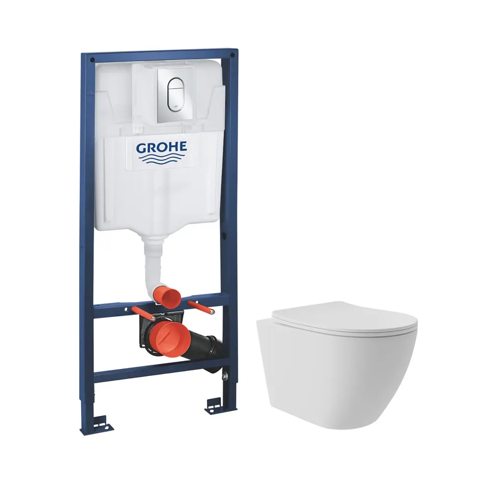 Фото 4 Инсталляция GROHE Solido 5 в 1 QuickFix с клавишей смыва Arena Cosmopolitan (39702000) и унитаз Long 520*365 Vortex Soft-Close белый матовый овал