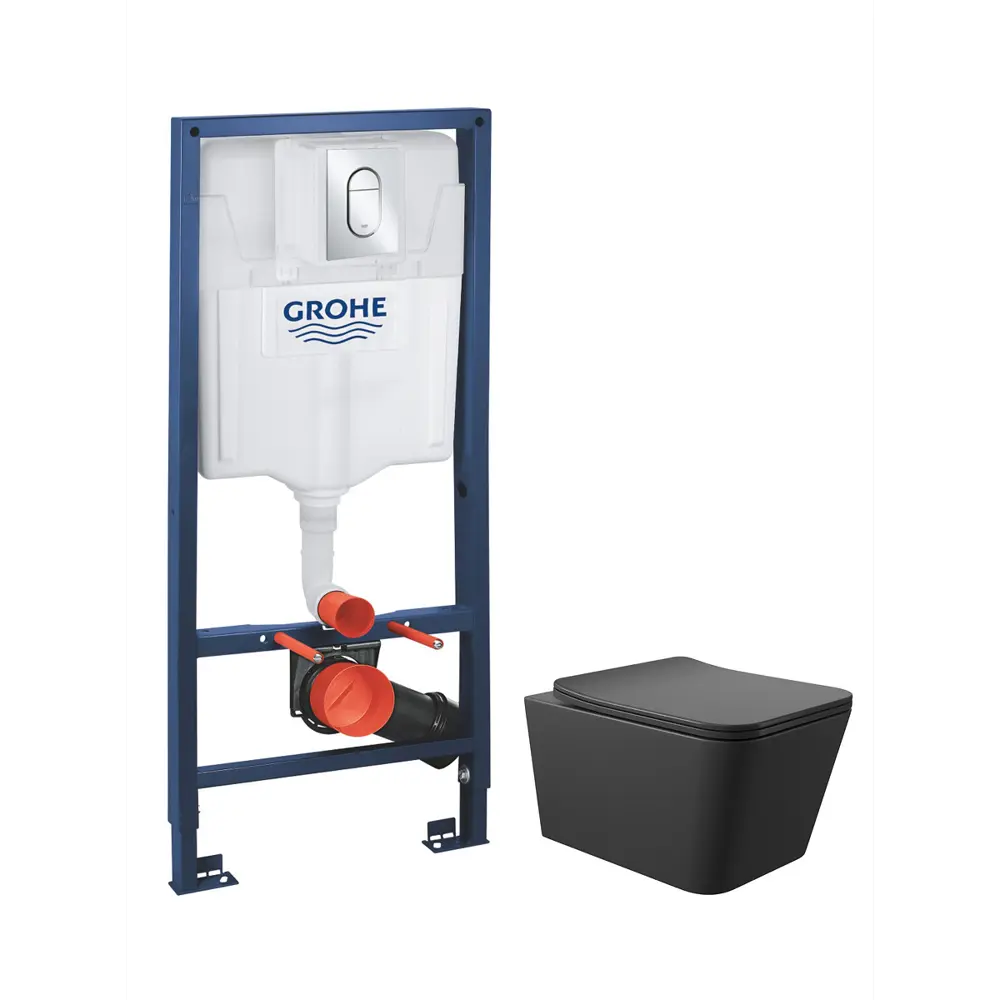 Фото 4 Инсталляция GROHE Solido 5 в 1 QuickFix с клавишей смыва Arena Cosmopolitan (39702000) и унитаз 52x37 Soft-Close черный матовый квадрат