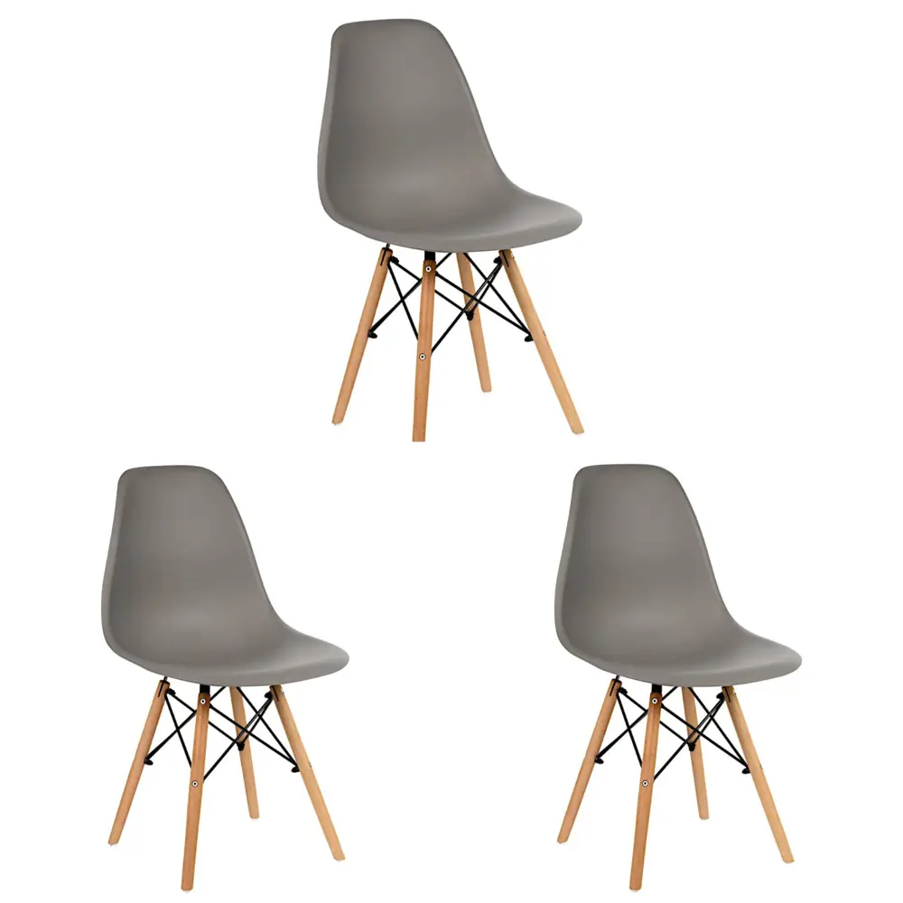 Фото Стулья для кухни Стулбержи со спинкой Eames 3 шт серо-коричневый Фото Стулья для кухни Стулбержи со спинкой Eames 3 шт серо-коричневый