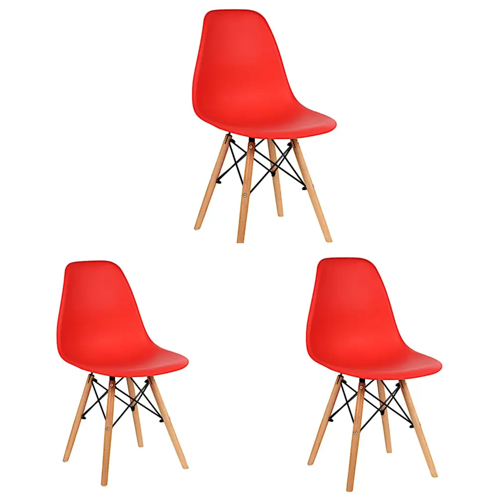 Фото Стулья для кухни Стулбержи со спинкой Eames 3 шт красный Фото Стулья для кухни Стулбержи со спинкой Eames 3 шт красный