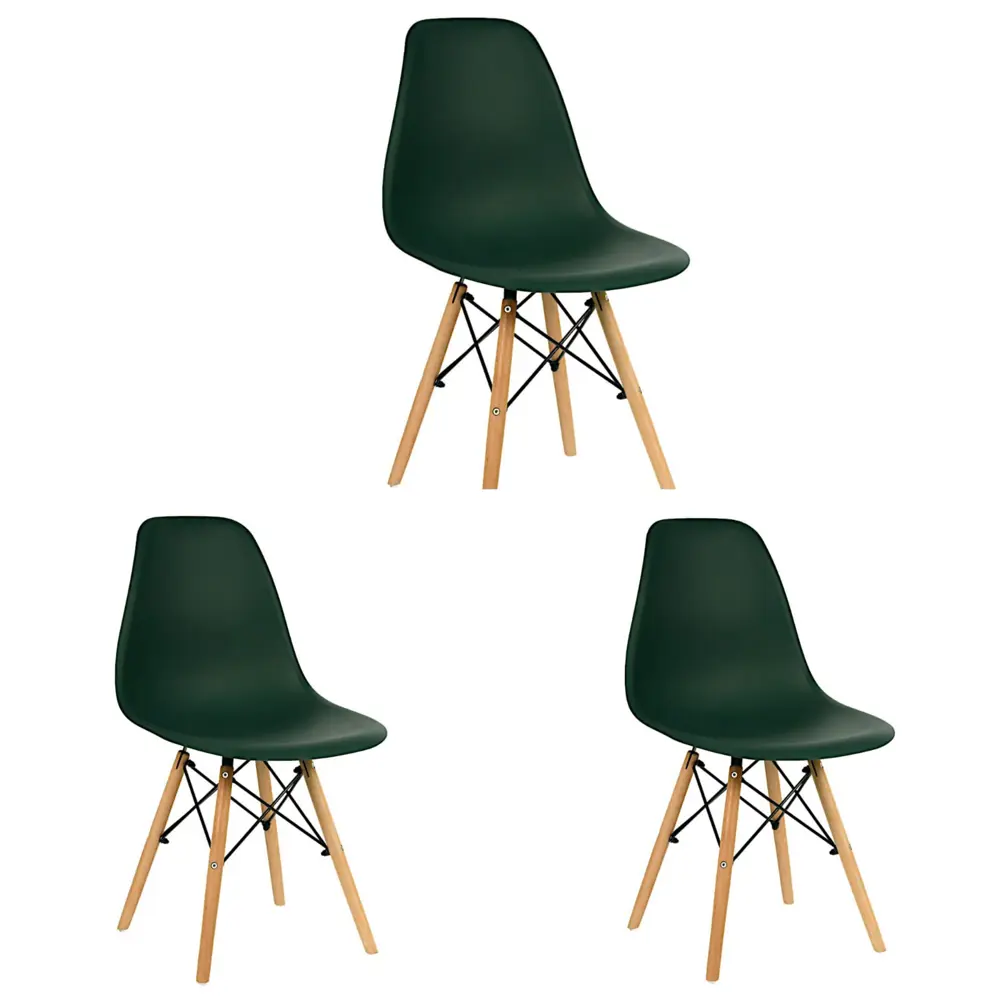 Фото Стулья для кухни Стулбержи со спинкой Eames 3 шт темно-зеленый Фото Стулья для кухни Стулбержи со спинкой Eames 3 шт темно-зеленый