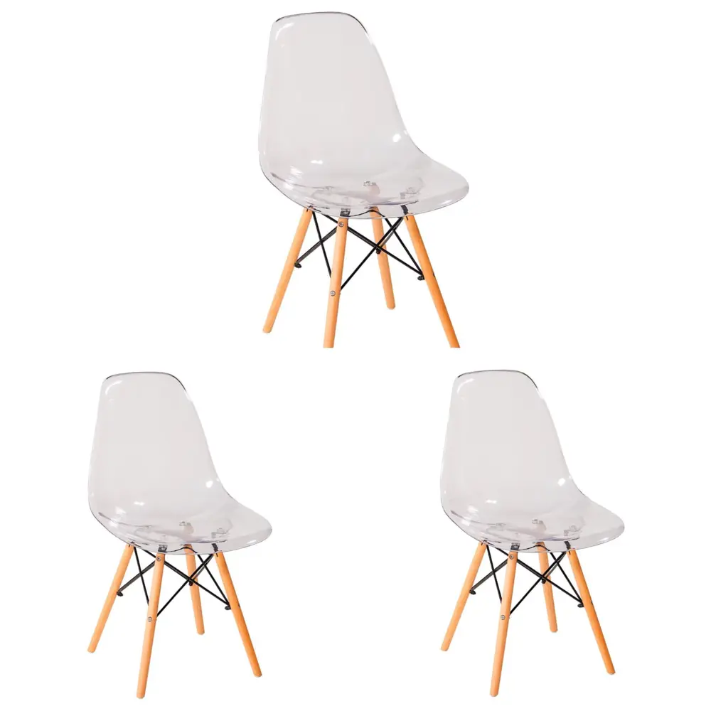 Фото Стулья для кухни Стулбержи со спинкой Eames 3 шт прозрачный Фото Стулья для кухни Стулбержи со спинкой Eames 3 шт прозрачный