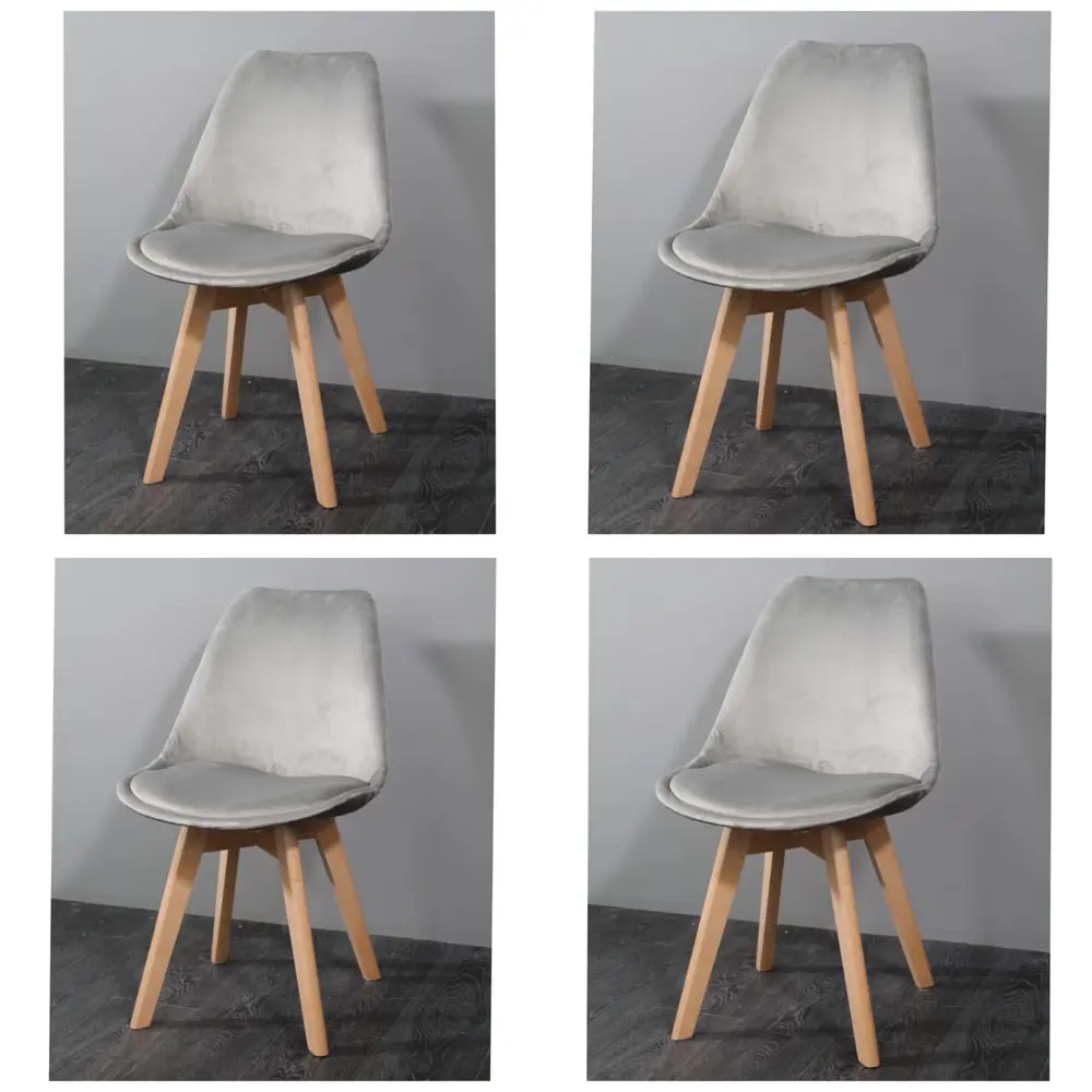 Фото Стул мягкий для гостиной кухни дома Frankfurt 4 шт. велюр серый Фото Стул мягкий для гостиной кухни дома Frankfurt 4 шт. велюр серый