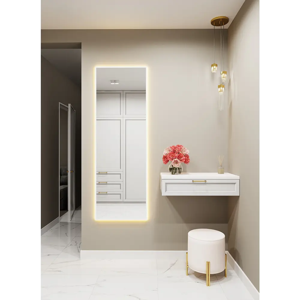 Фото 3 Зеркало с подсветкой One Mirror в алюминиевой раме настенное 180х70см свет теплый белый цвет белое Фото 3 Зеркало с подсветкой One Mirror в алюминиевой раме настенное 180х70см свет теплый белый цвет белое