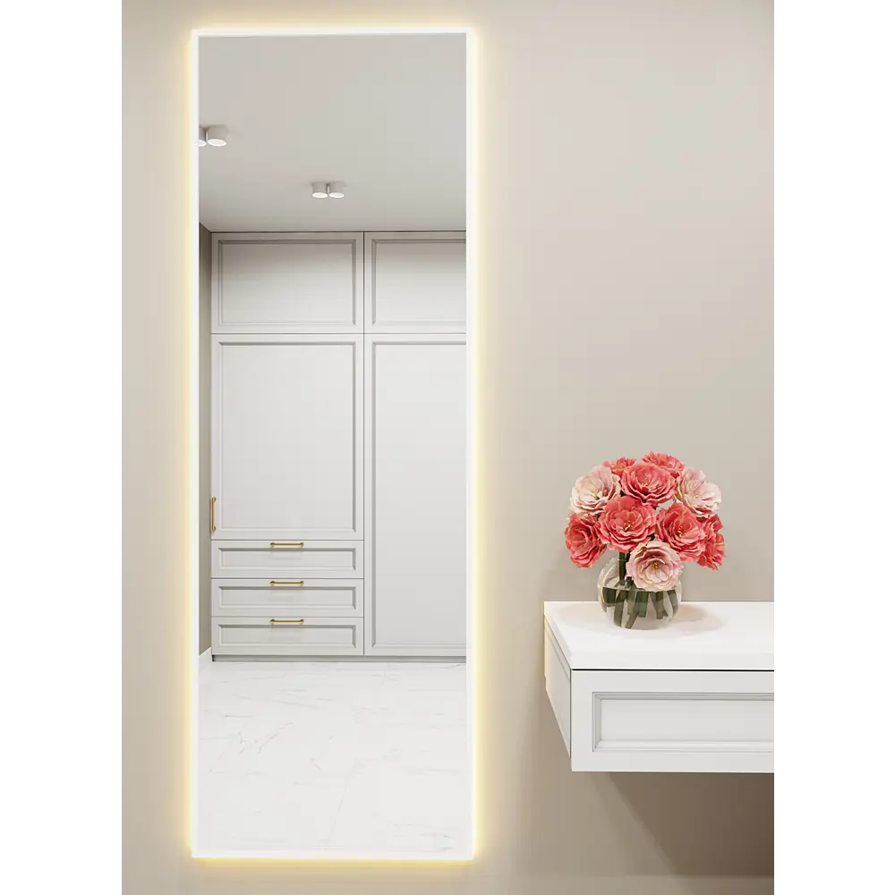 Фото Зеркало с подсветкой One Mirror в алюминиевой раме настенное 180х70см свет теплый белый цвет белое Фото Зеркало с подсветкой One Mirror в алюминиевой раме настенное 180х70см свет теплый белый цвет белое