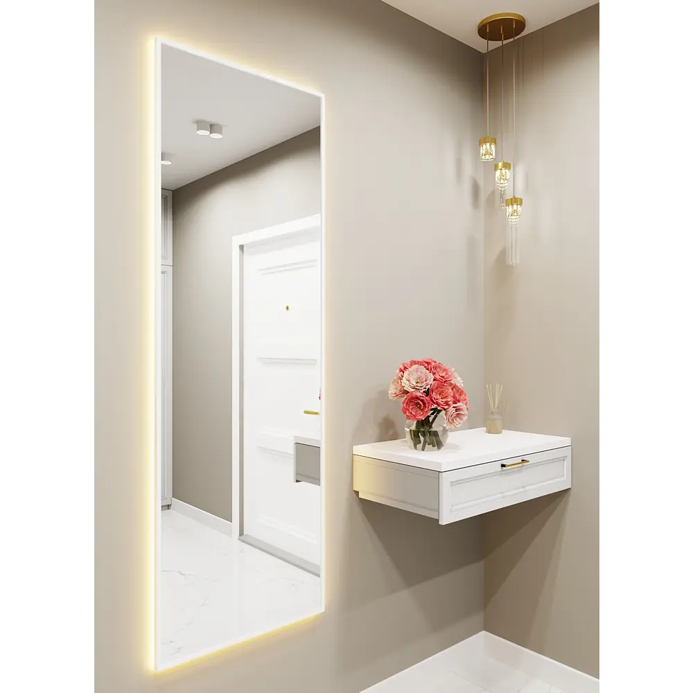 Фото 2 Зеркало с подсветкой One Mirror в алюминиевой раме настенное 180х70см свет теплый белый цвет белое Фото 2 Зеркало с подсветкой One Mirror в алюминиевой раме настенное 180х70см свет теплый белый цвет белое