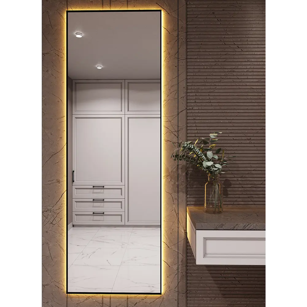 Фото Зеркало с подсветкой One Mirror в алюминиевой раме настенное 180х70см свет теплый белый цвет черное