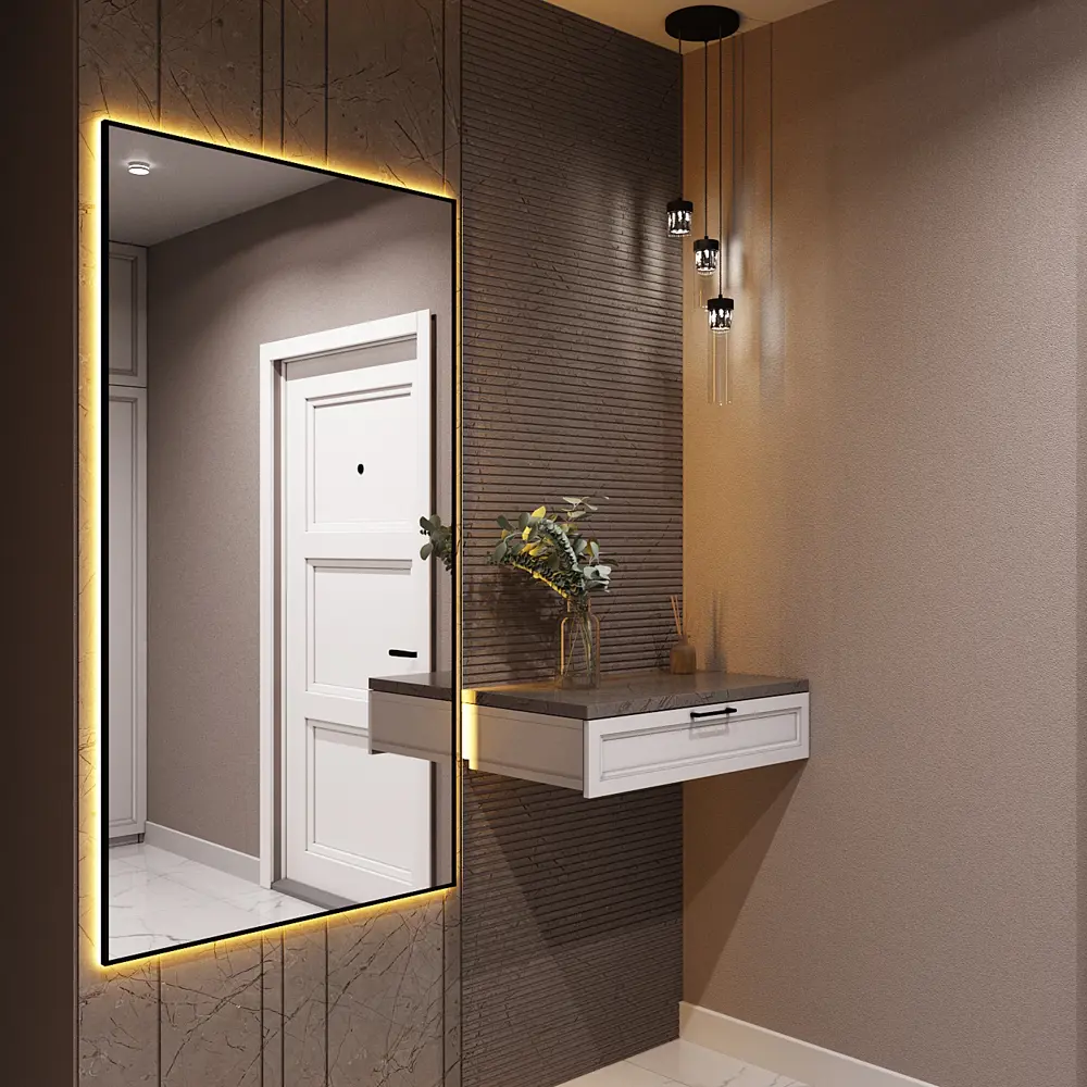 Фото 2 Зеркало с подсветкой One Mirror в алюминиевой раме настенное 200х90см свет теплый белый цвет черное Фото 2 Зеркало с подсветкой One Mirror в алюминиевой раме настенное 200х90см свет теплый белый цвет черное
