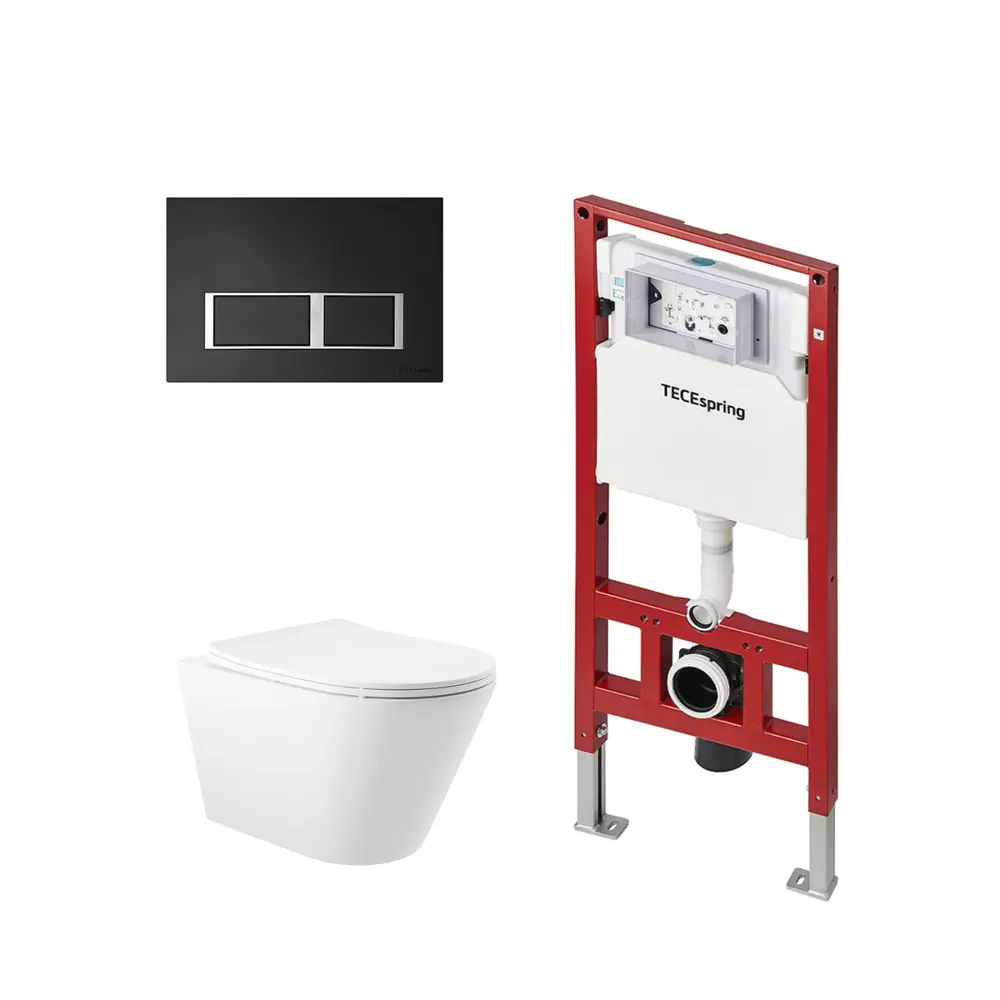 Фото 4 Комплект инсталляции Tece spring S955202C0120 с панелью смыва с прямоугольными кнопками цвет черный и унитаз 52.5x36, сиденье Soft-Close белый матовый Фото 4 Комплект инсталляции Tece spring S955202C0120 с панелью смыва с прямоугольными кнопками цвет черный и унитаз 52.5x36, сиденье Soft-Close белый матовый