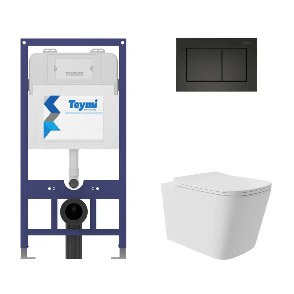 Фото 4 Инсталляция Teymi Aina 52 T70011 с клавишей Aina черный матовый T70013BM и унитаз ADT Long 52.5x34.5 Vortex микролифт белый матовый квадрат