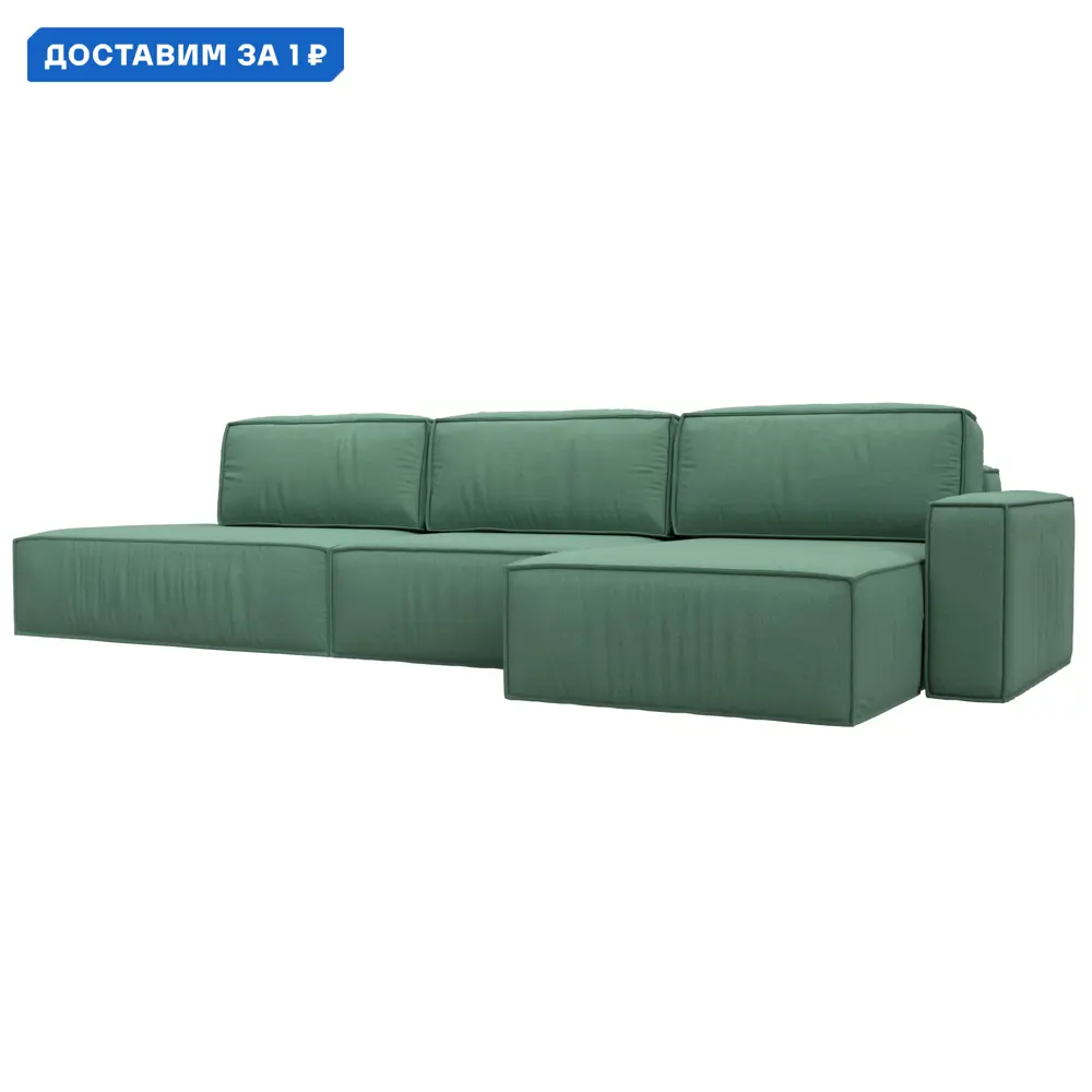 Фото Диван угловой Прага модерн лонг правый угол Лига диванов 124845 380x90x170 см рогожка цвет амур 11 зеленый