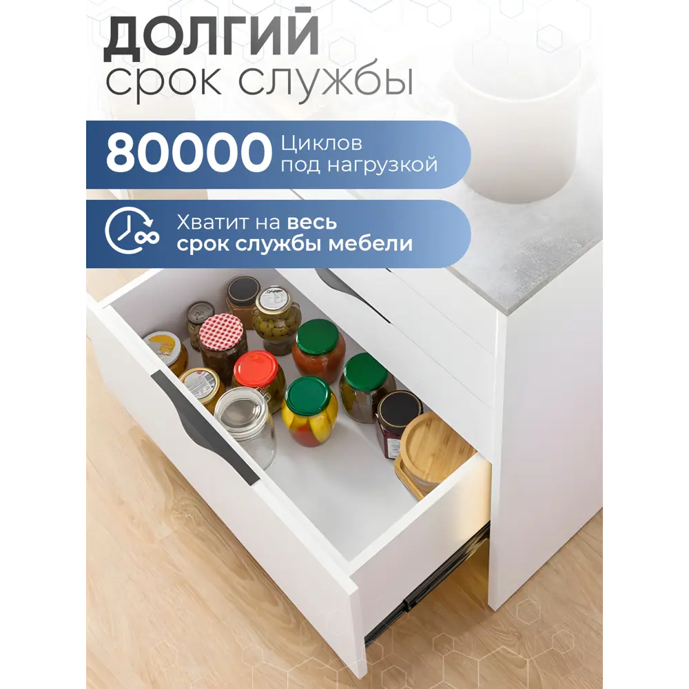 Фото 7 Направляющие для ящиков GTV 600 мм шариковые полное выдвижение с доводчиком черный