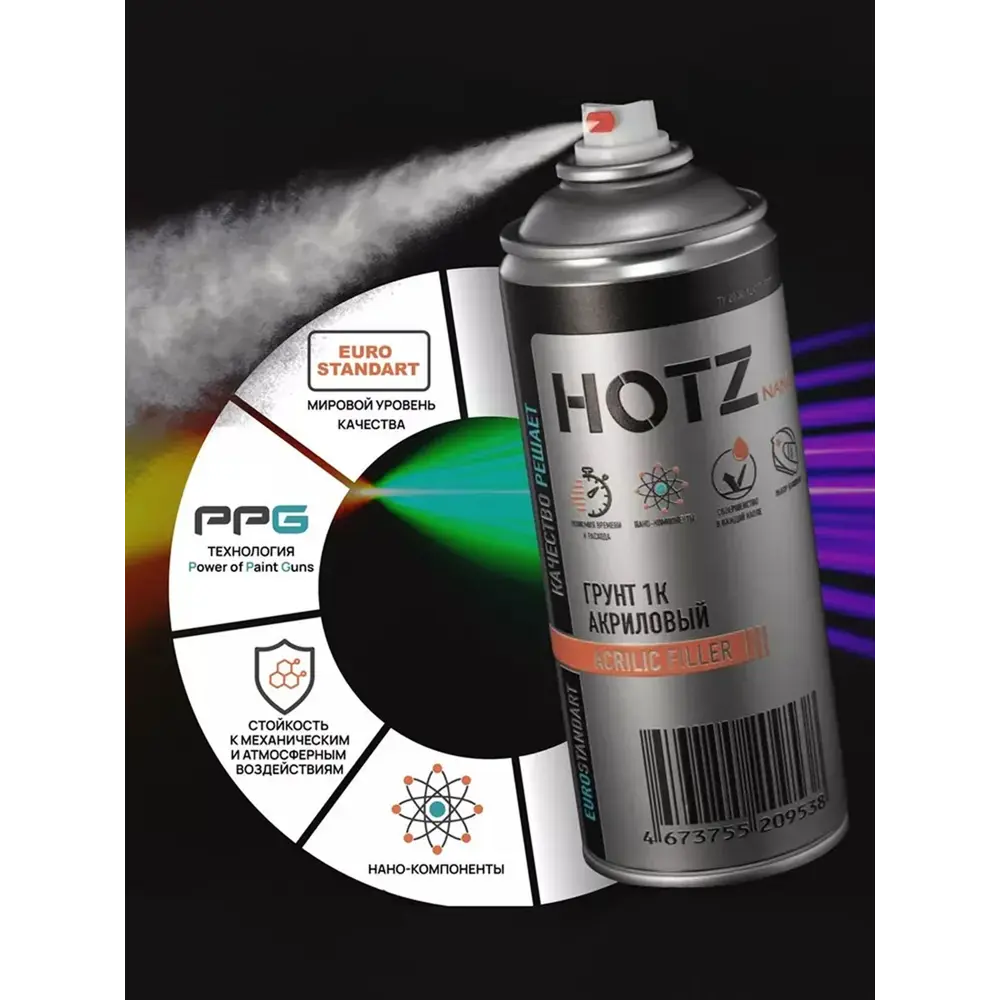 Фото 2 Грунтовка для автомобиля Hotz 1К темный графит быстросохнущий акриловый 520мл Фото 2 Грунтовка для автомобиля Hotz 1К темный графит быстросохнущий акриловый 520мл