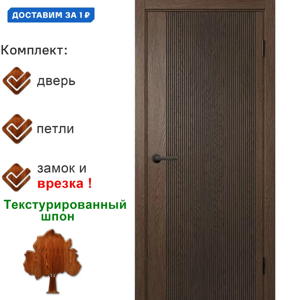 Фото Дверь межкомнатная Wanmark Синди-5 глухая 55х190см цвет орех текстурированный с врезкой с замком и петлями Фото Дверь межкомнатная Wanmark Синди-5 глухая 55х190см цвет орех текстурированный с врезкой с замком и петлями