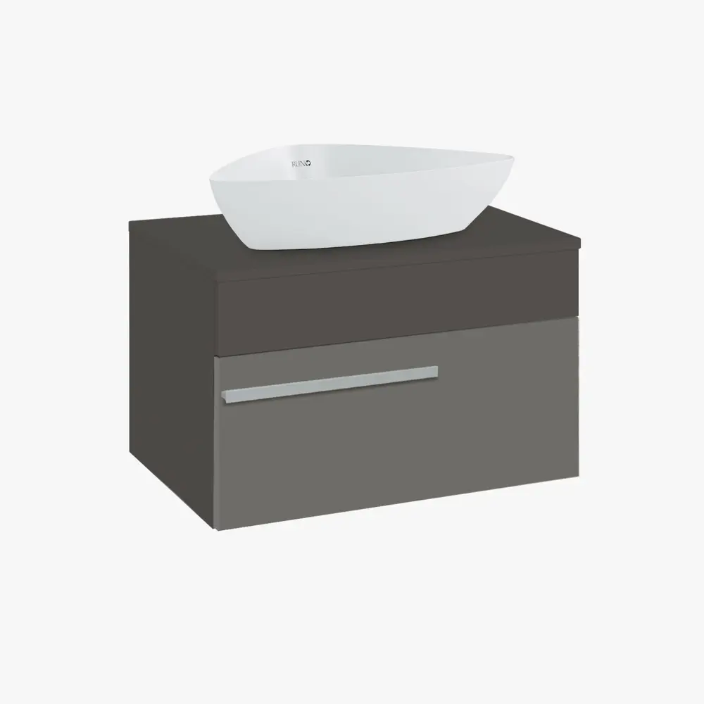 Фото Тумба с раковиной подвесная Runo Вудлайн 65см цвет Темно-серый-серый раковина Terzo