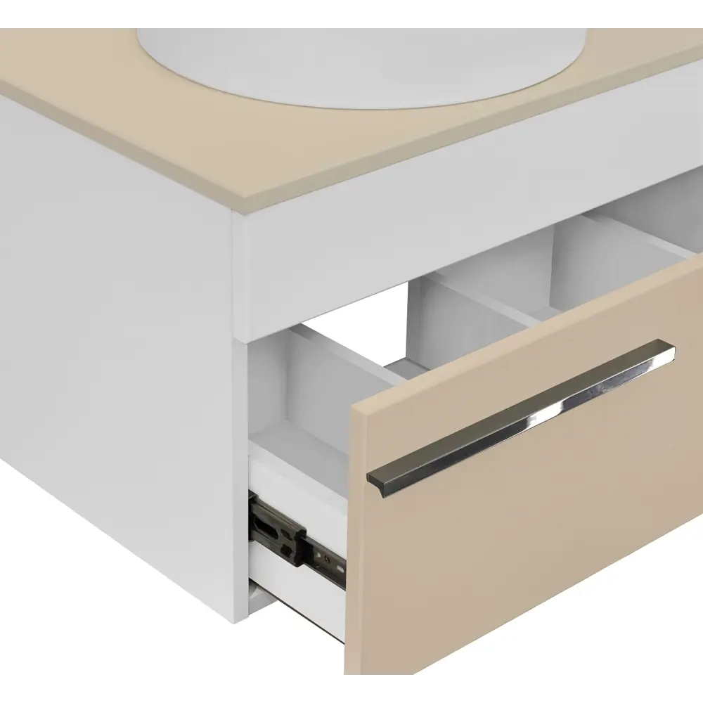 Фото 5 Тумба с раковиной подвесная Runo Вудлайн 65см цвет Белый-кремовый Bella