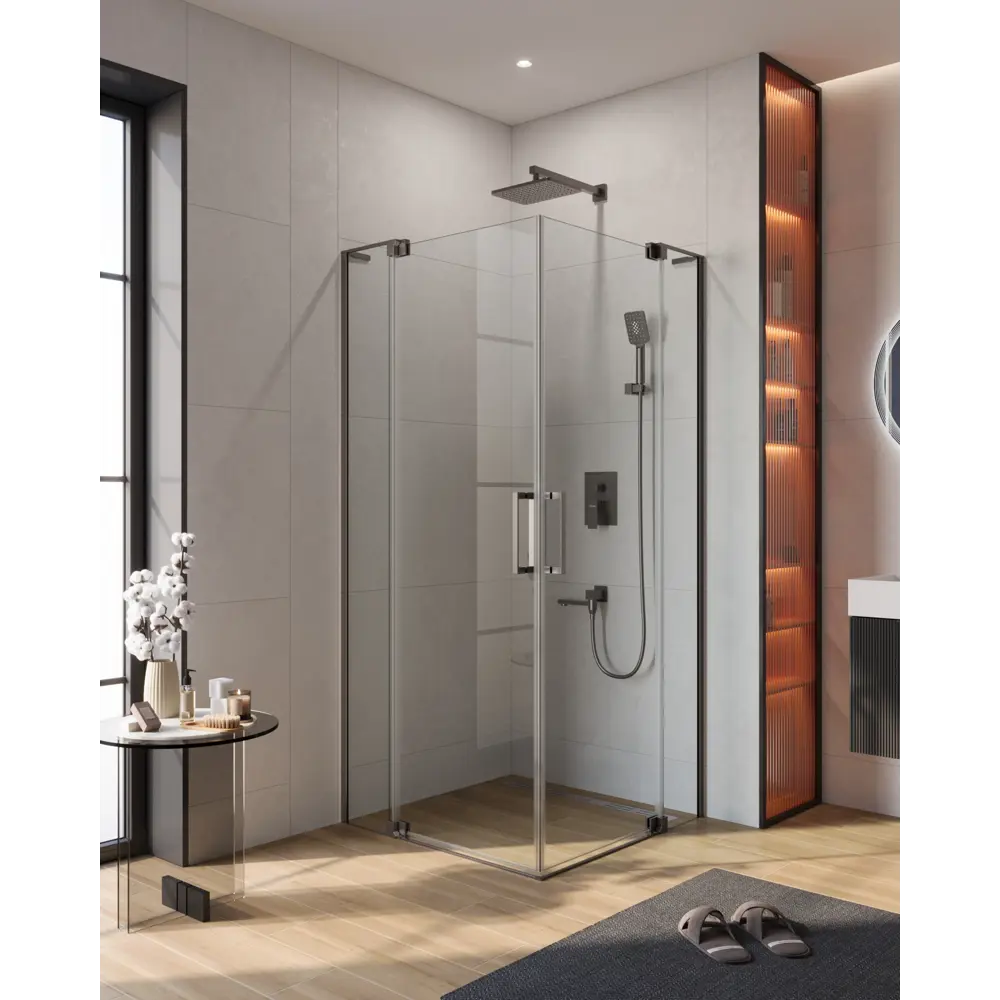 Фото Душевой уголок Cezares Slider квадрат 100x100см никелированный профиль эффект стекла прозрачный Фото Душевой уголок Cezares Slider квадрат 100x100см никелированный профиль эффект стекла прозрачный