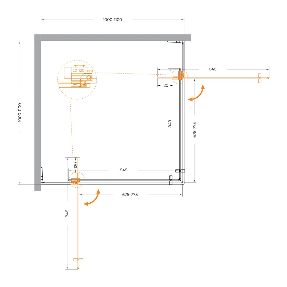 Фото 6 Душевой уголок Cezares Slider квадрат 100x100см никелированный профиль эффект стекла тонированный SLIDER-A-2-100/110-GRIGIO-GM Фото 6 Душевой уголок Cezares Slider квадрат 100x100см никелированный профиль эффект стекла тонированный SLIDER-A-2-100/110-GRIGIO-GM