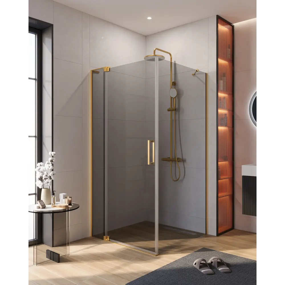 Фото Душевой уголок Cezares Slider прямоугольный 70x100см золотистый профиль эффект стекла тонированный SLIDER-AH-1-100-70/80-GRIGIO-BORO Фото Душевой уголок Cezares Slider прямоугольный 70x100см золотистый профиль эффект стекла тонированный SLIDER-AH-1-100-70/80-GRIGIO-BORO