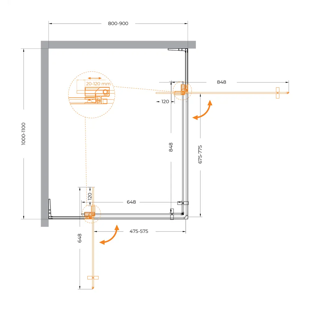 Фото 7 Душевой уголок Cezares Slider прямоугольный 80x100см никелированный профиль эффект стекла тонированный SLIDER-AH-2-80/90-100/110-BR-GM