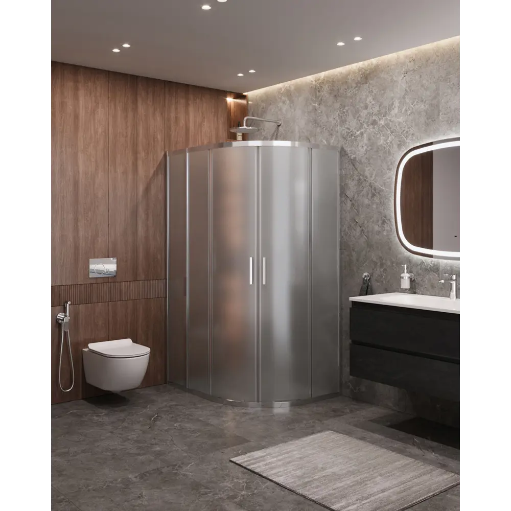 Фото Душевой уголок Cezares Molveno полукруг 100x80см серебристый блеск профиль эффект стекла матовый