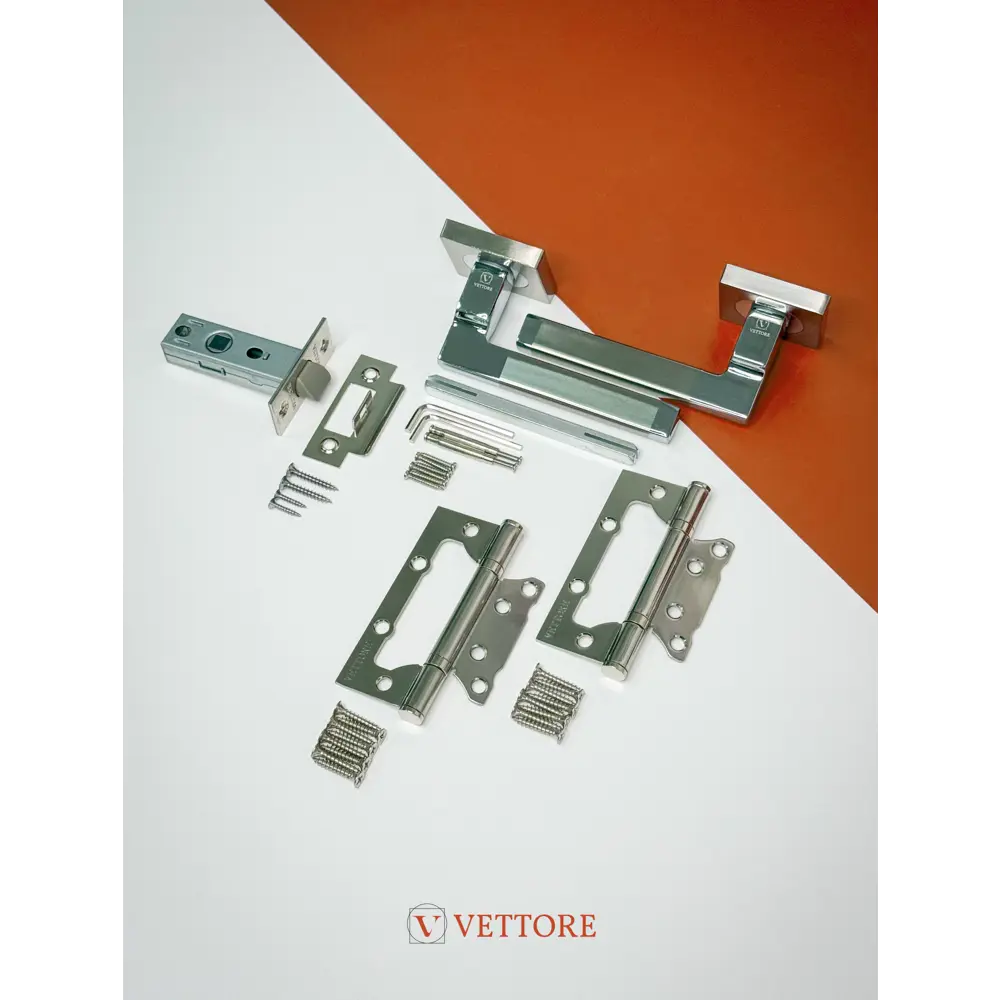 Фото 5 Дверная ручка Vettore R06.031 в комплекте с защелкой Vettore C-03B Kevlar и петлями Vettore FLUSH 100x75x2.5 mm SN сатин/хром