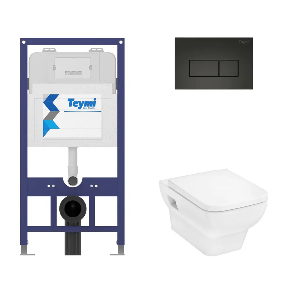 Фото 4 Инсталляция Teymi Aina 52 T70011 с клавишей Helmi черный матовый T70203BM и унитаз подвесной Hansgrohe CreekTide Q 54x36 микролифт белый