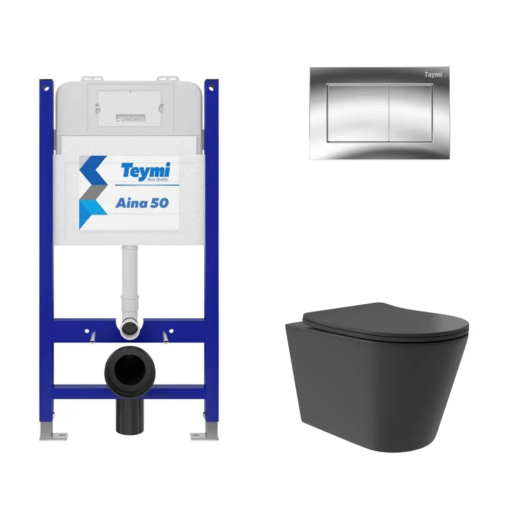 Фото 4 Инсталляция Teymi Aina 50 T70033 с клавишей Aina хром глянцевый T70012CH и унитаз подвесной ADT Long 52x36.5 Vortex черный матовый конус Фото 4 Инсталляция Teymi Aina 50 T70033 с клавишей Aina хром глянцевый T70012CH и унитаз подвесной ADT Long 52x36.5 Vortex черный матовый конус